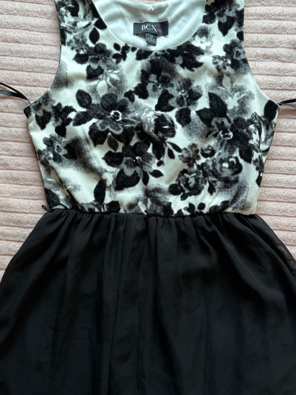 BCX Black and White Floral Bodice Chiffon Dress